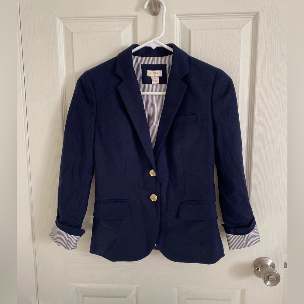 J. CREW Navy Blue Blazer w/Blue Pinstripe Lining w/Gold Metal Buttons, Size 00P